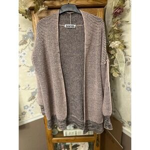 One Eleven North Cardigan Pink Black Sweater Waffle Knit Y2K Officesiren Large